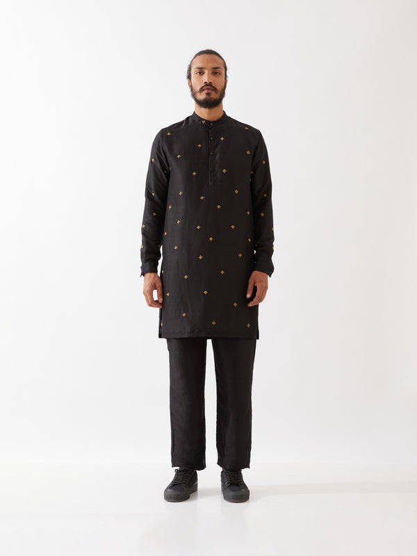 SIMON SILK KURTA SET - BLACK