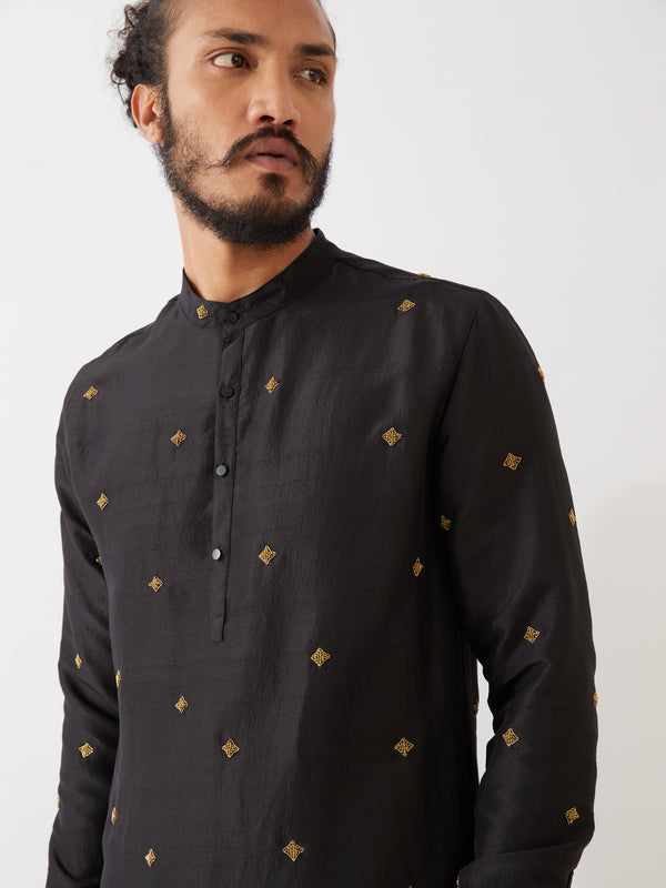 SIMON SILK KURTA SET - BLACK