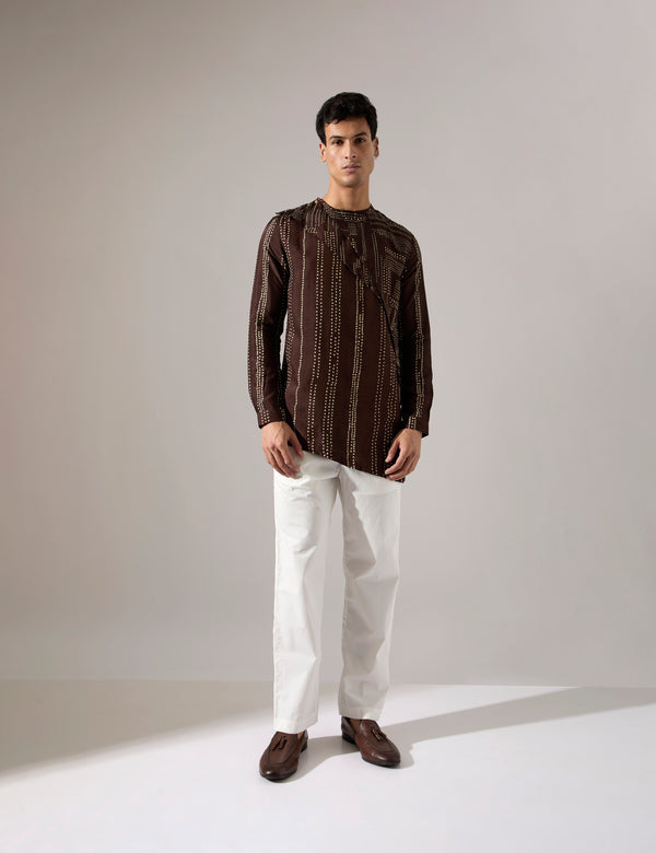 Corey Dots and Shibori Kurta Set - Bark