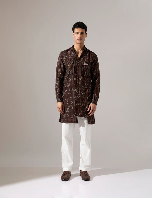 Cyrus Plus Minus Kurta Set - Bark