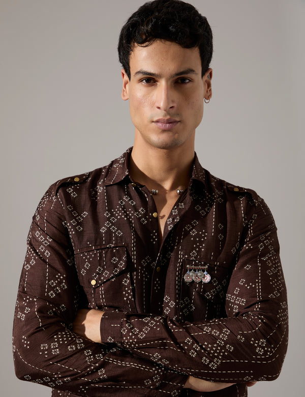 Cyrus Plus Minus Kurta Set - Bark