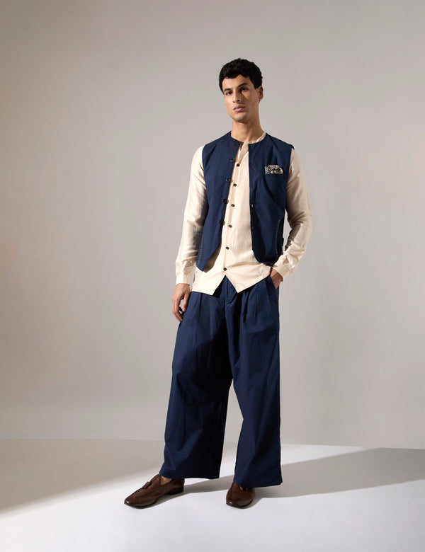 Dane Hand Embroidered Bandi - Navy