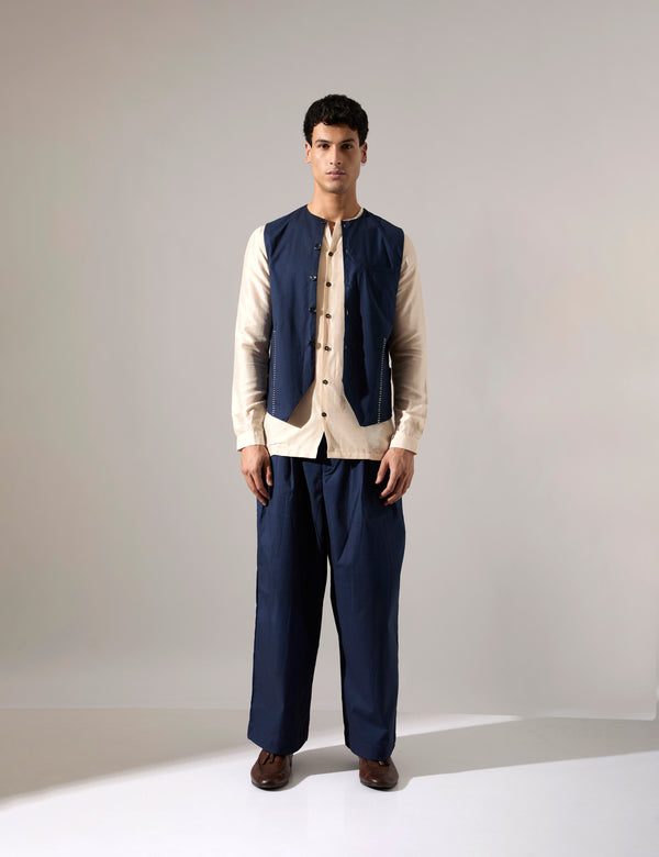 Dane Hand Embroidered Bandi - Navy