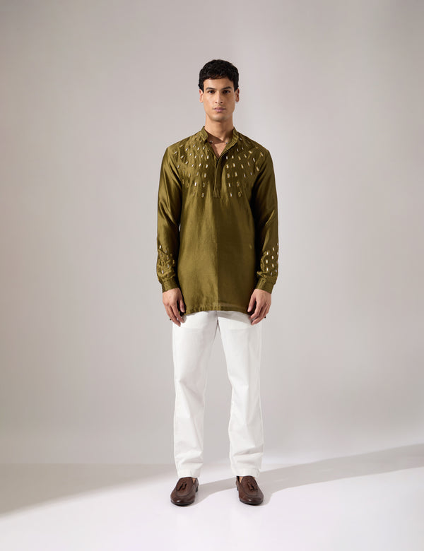 Conrad Hand Embroidered Kurta Set - Olive