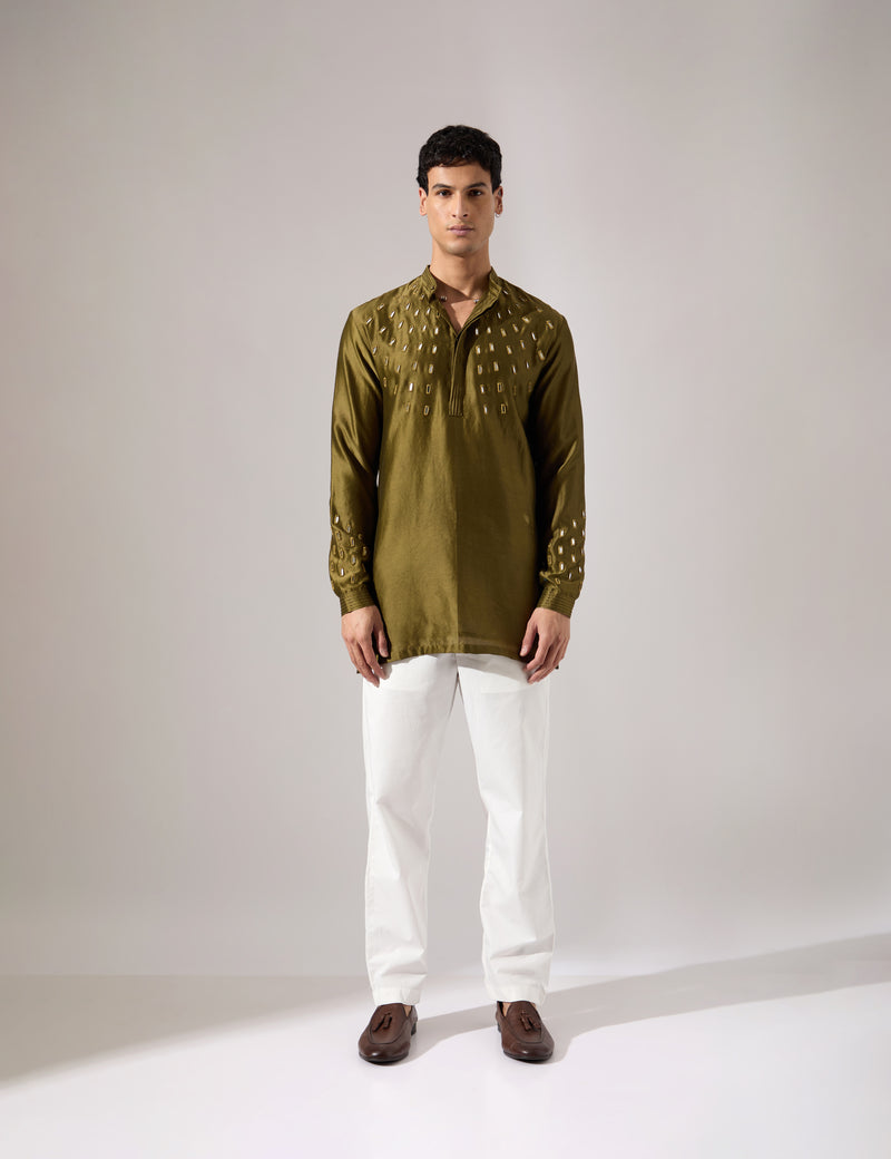 Conrad Hand Embroidered Kurta Set - Olive