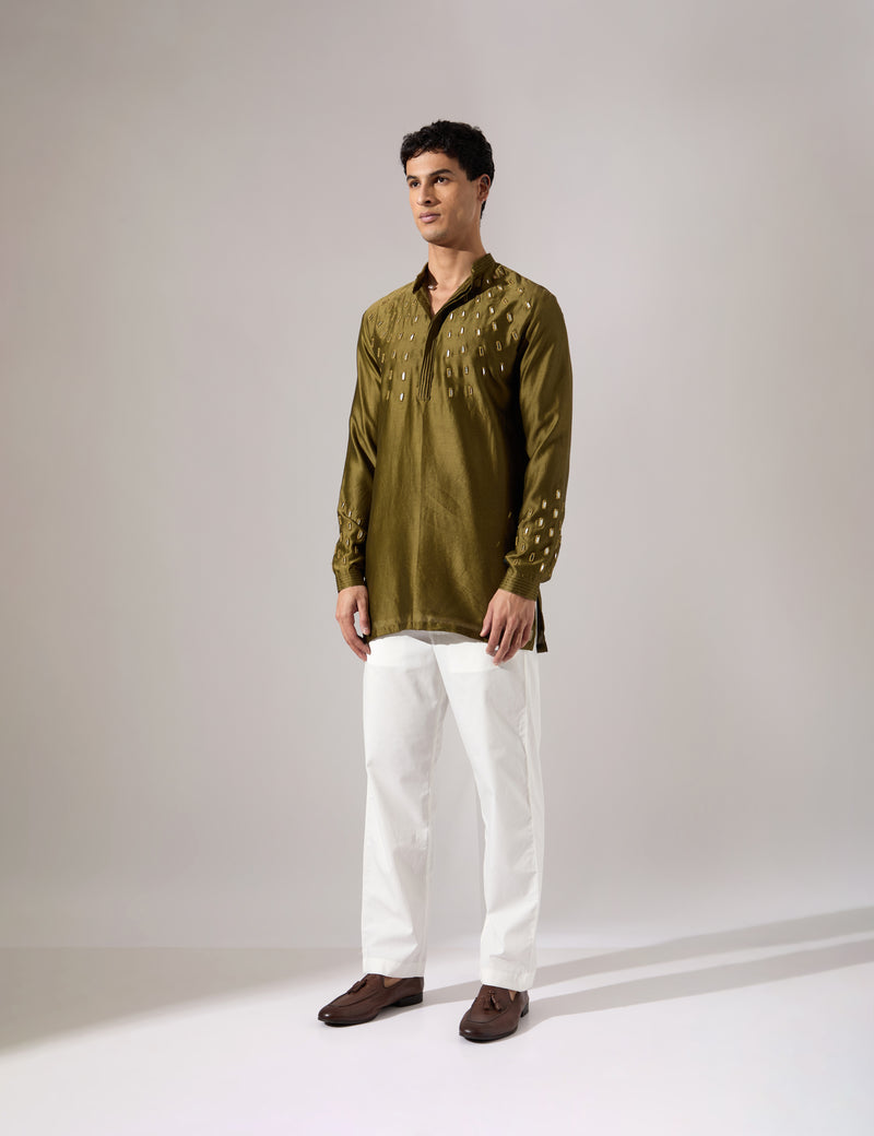 Conrad Hand Embroidered Kurta Set - Olive