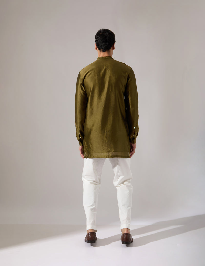 Conrad Hand Embroidered Kurta Set - Olive