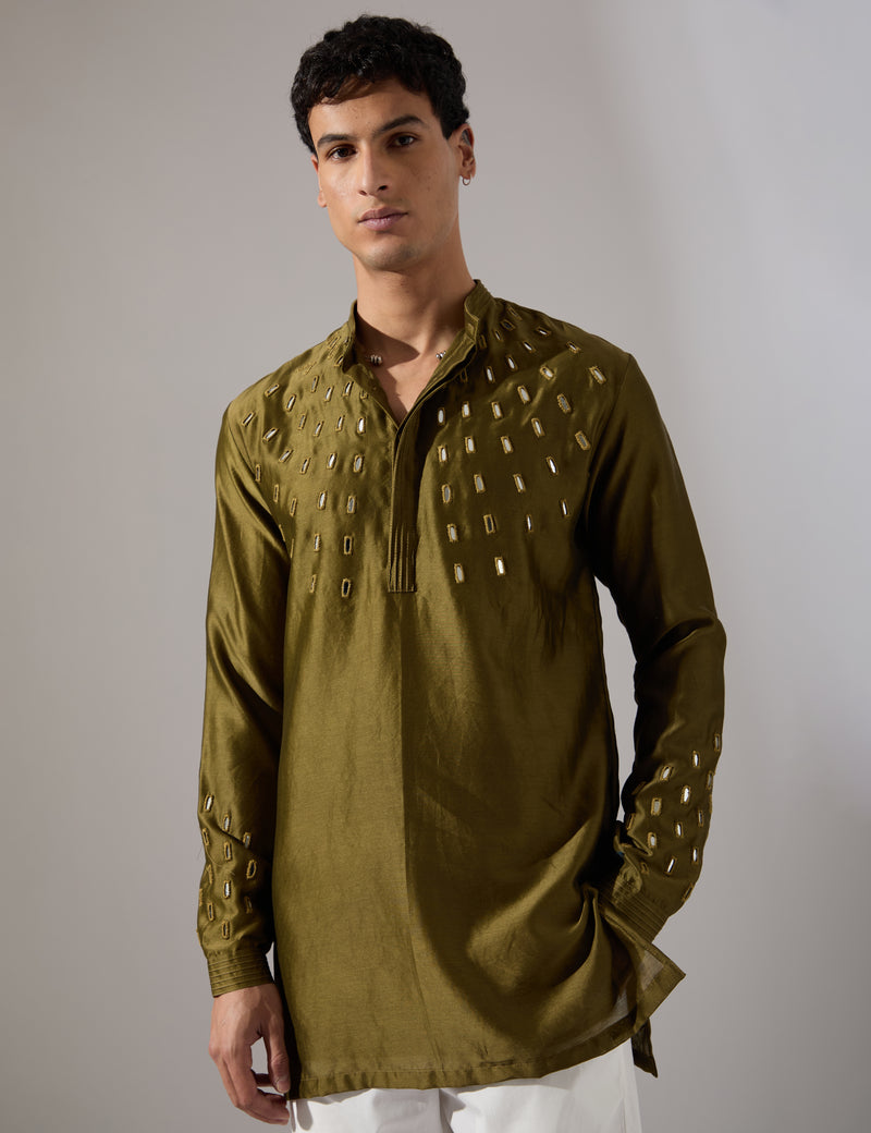 Conrad Hand Embroidered Kurta Set - Olive
