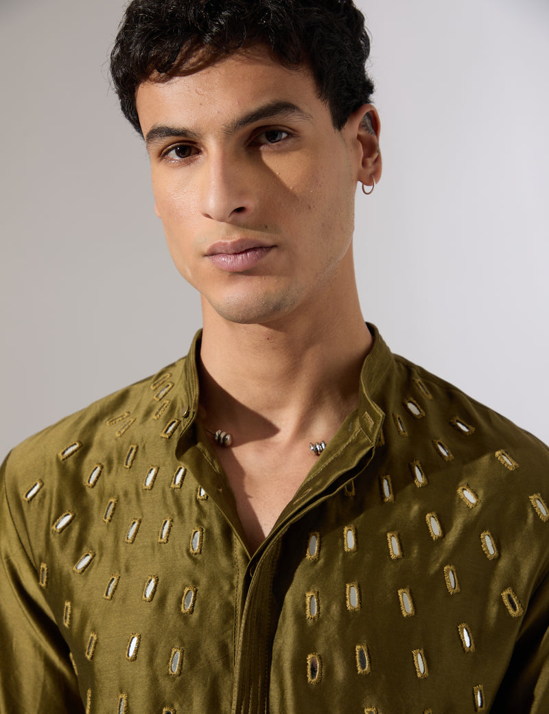 Conrad Hand Embroidered Kurta Set - Olive