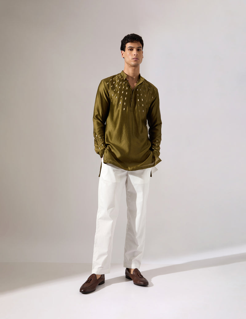 Conrad Hand Embroidered Kurta Set - Olive