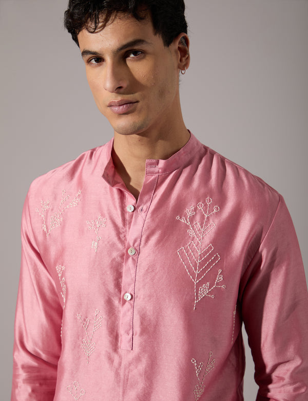 Jorah Hand Embroidered Kurta Set - Pink