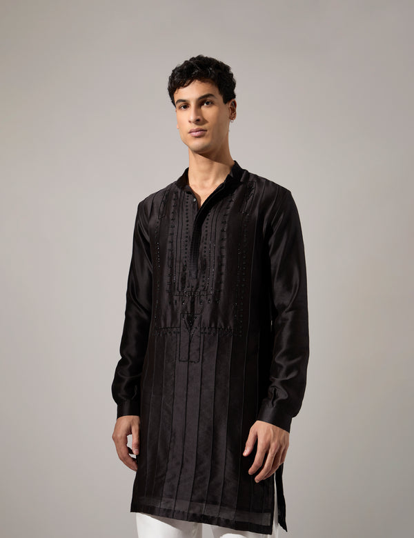 Robert Hand Embroidered Kurta Set - Black