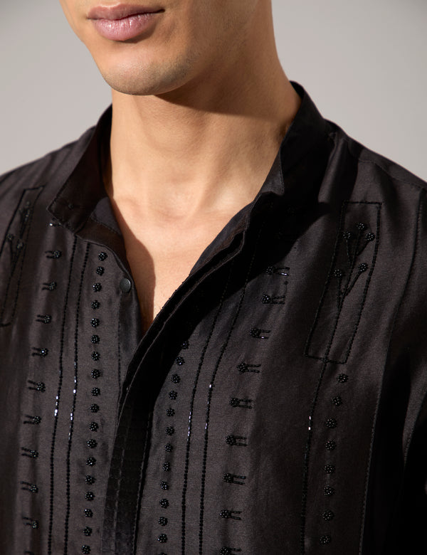 Robert Hand Embroidered Kurta Set - Black