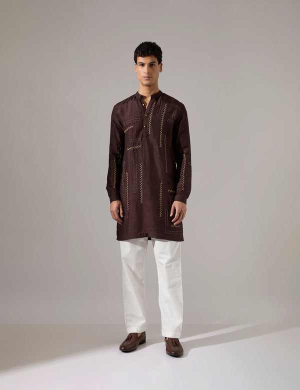 Pedro Hand Embroidered Kurta Set - Bark