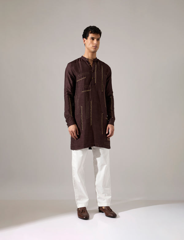 Pedro Hand Embroidered Kurta Set - Bark