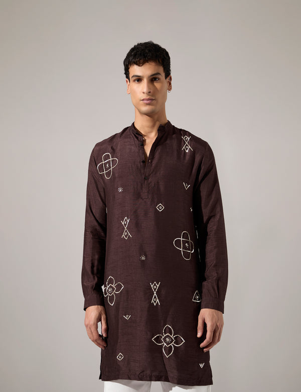 John Hand Embroidered Kurta Set - Brown
