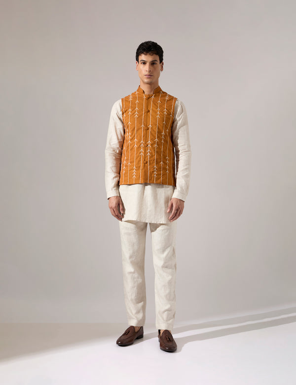 Elian Hand Embroidered Bandi - Mustard