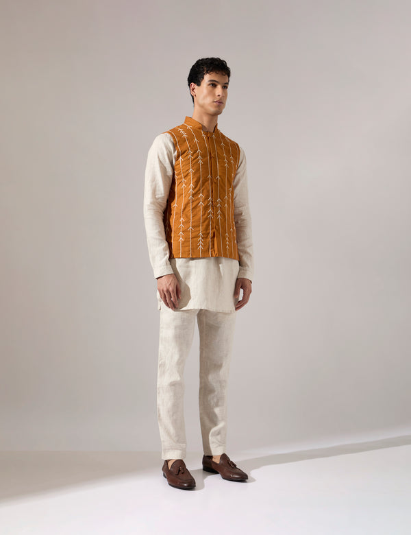 Elian Hand Embroidered Bandi - Mustard