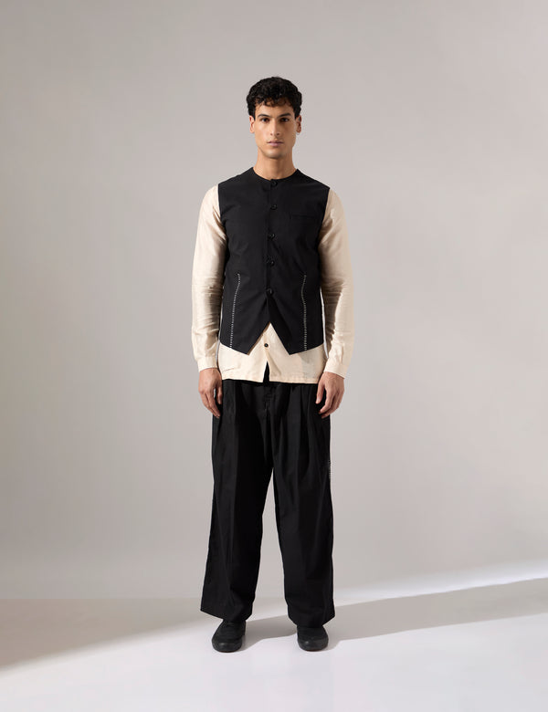 Dane Hand Embroidered Bandi - Black