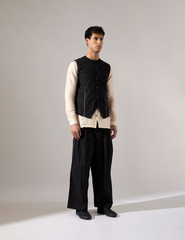 Dane Hand Embroidered Bandi - Black