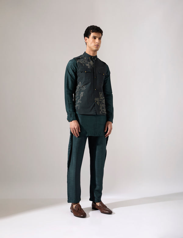 Vance Hand Embroidered Bandi - Forest