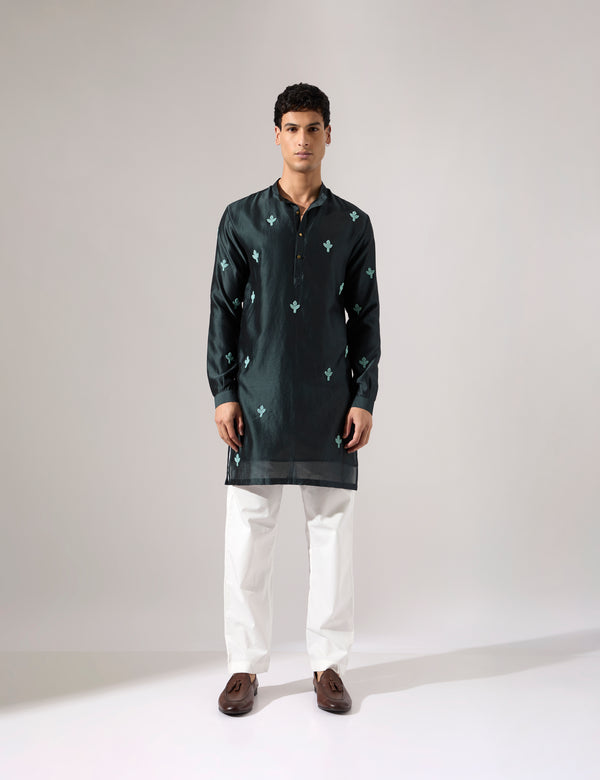 Jamie Hand Embroidered Kurta Set - Forest