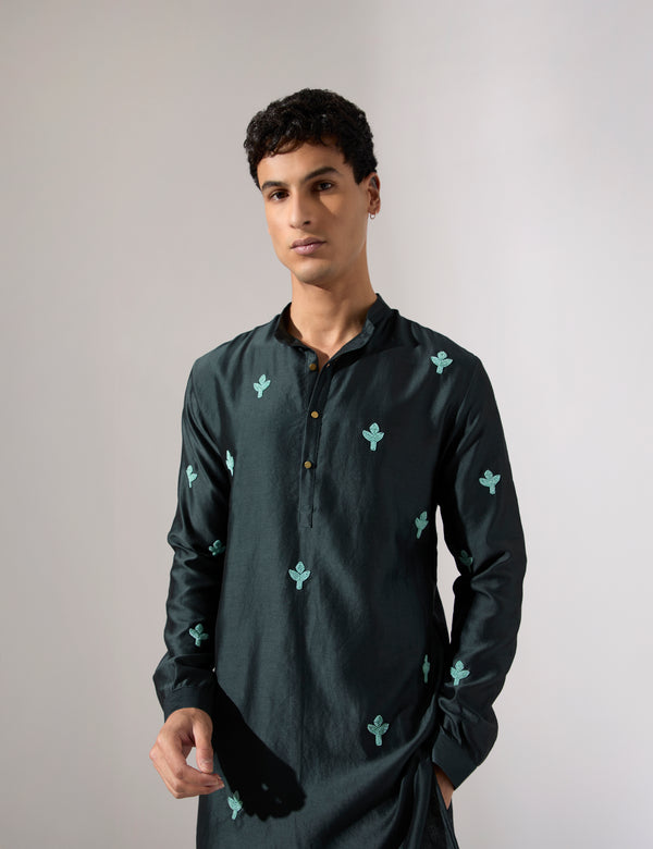 Jamie Hand Embroidered Kurta Set - Forest