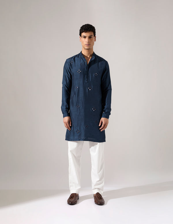 Steven Hand Embroidered Kurta Set - Navy