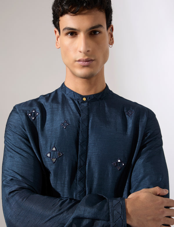 Steven Hand Embroidered Kurta Set - Navy