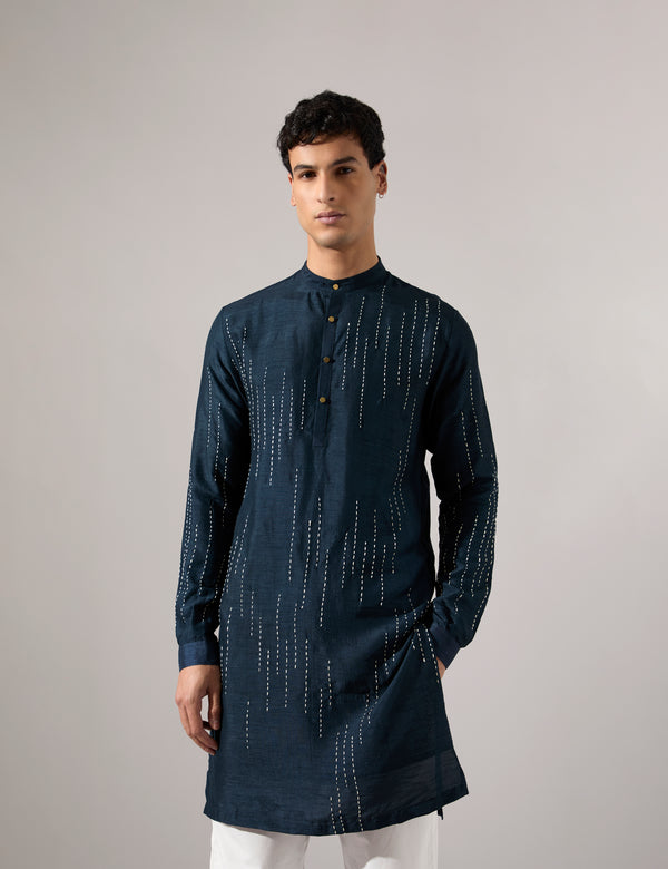 Ramsey Hand Embroidered Kurta Set - Navy